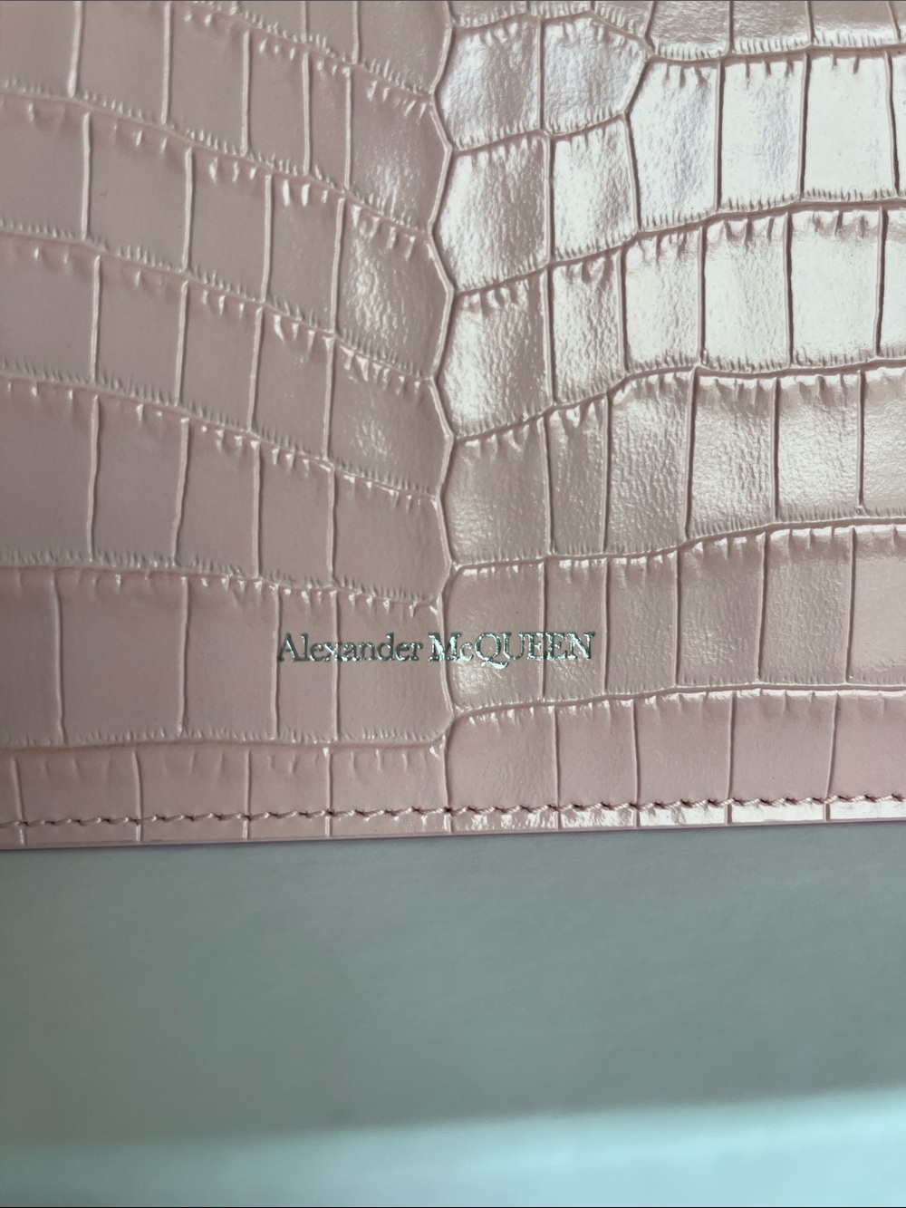 Alexander McQueen Pink Croc-Embossed Mini Crossbody with Skull Detail - Picture 5 of 7